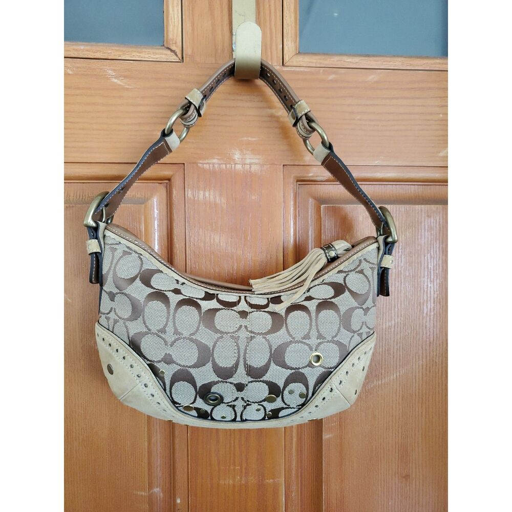 Coach Vintage Ltd Ed Y2K Soho Signature Studded Suede Small Hobo Bag 9452